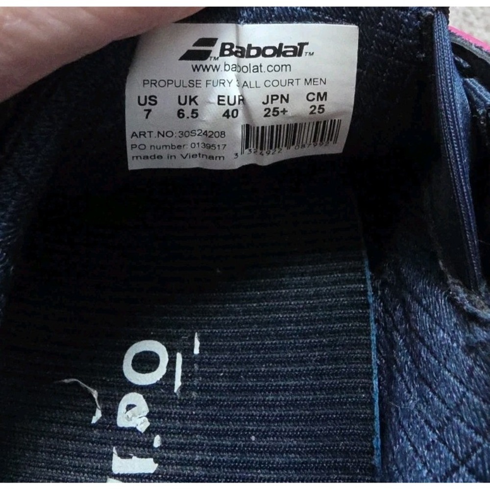 Babolat‎ Tennis Shoes Men 7 Navy Blue Propulse Fury 3 All Court.  Euc - Picture 2 of 9
